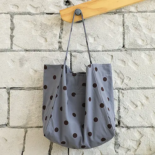 Polka Dot Canvas Tote Bag with Large Capacity and Casual Style